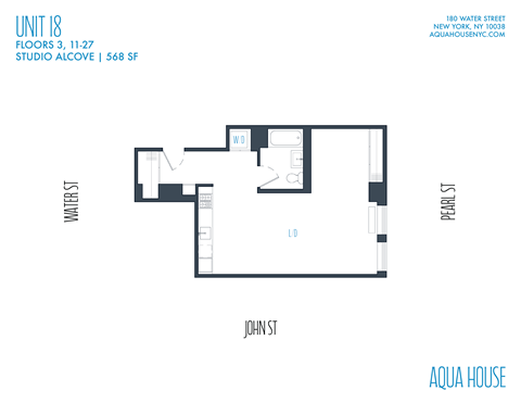 Floor plan for studio, 1 bath, 568 sqft